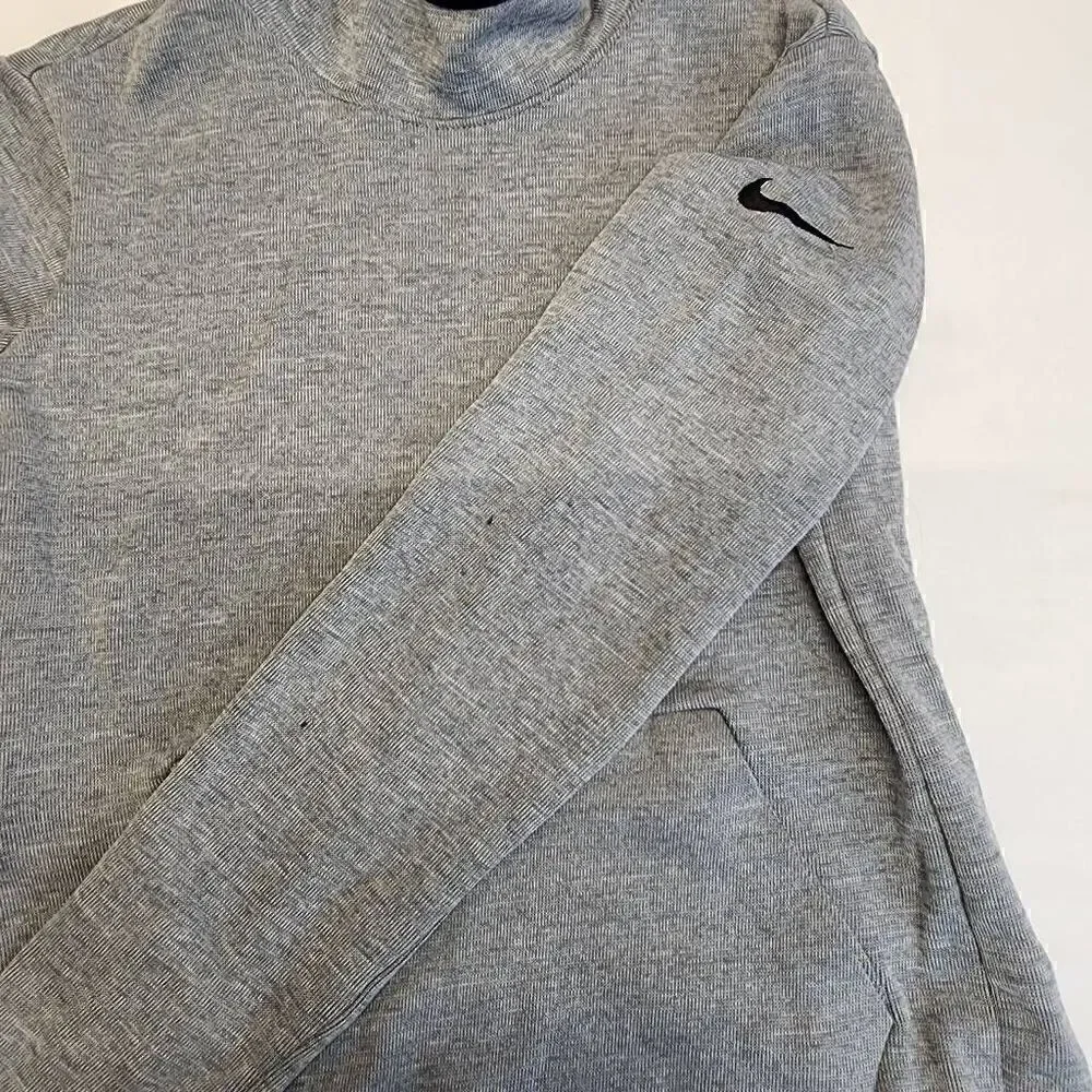 Nike Gray Dri-Fit Knit Hoodie Pullover Black Swoosh Logo Hooded Kangaroo Women's